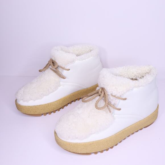 MONTELLIANA Gaia Ankle Snow Boot Off White Wool Shearling Lace Up Women's 38 - Picture 2 of 11